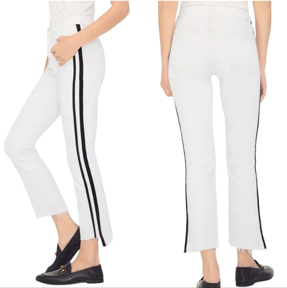 Mother Jeans The Insider Crop Step Fray in White with Black Stripes - Picture 3 of 16